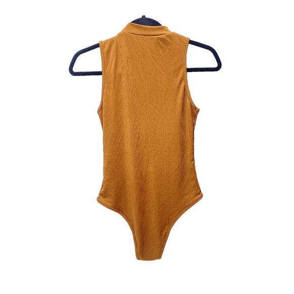 Rust Orange Turtleneck Bodysuit, Sleeveless One Piece, Orange/Brown, Size Medium - Picture 6 of 9